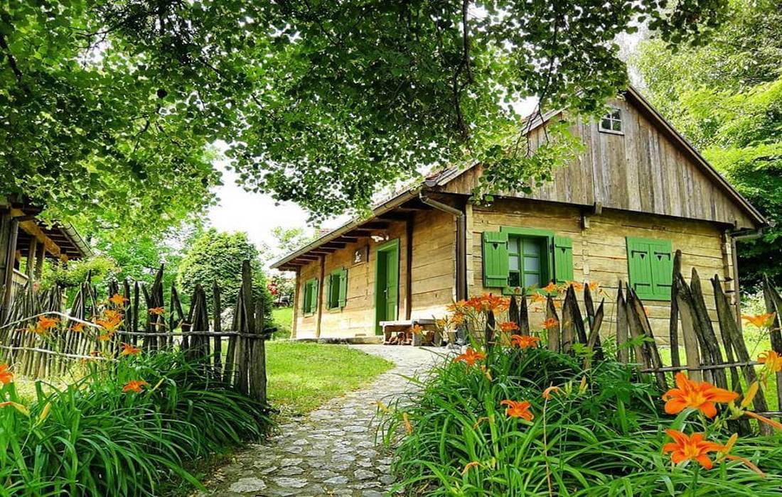 Cottages on green hills, Zagorje County, North Croatia 